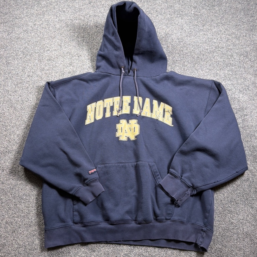 Notre Dame Jansport Hoodie Men Large Navy Blue Distressed Vintage Collegiate